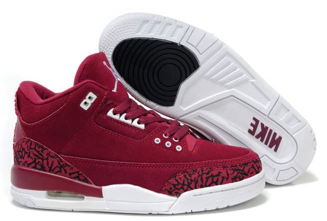 Fashion Womens Air Jordans 3 (III) Fluff Burgundy Black White